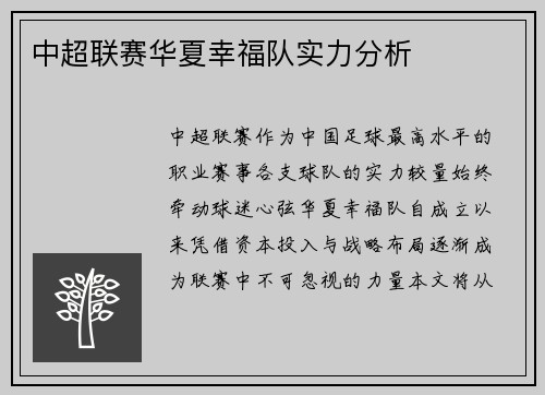 中超联赛华夏幸福队实力分析