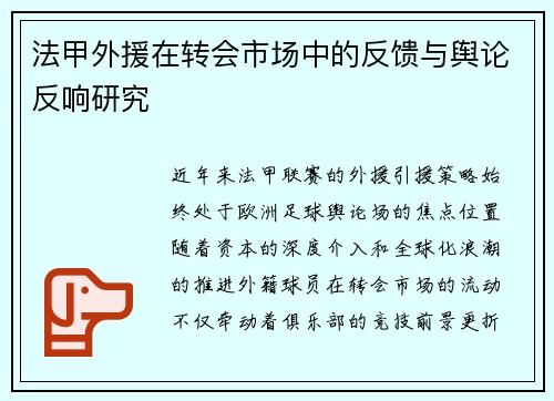 法甲外援在转会市场中的反馈与舆论反响研究